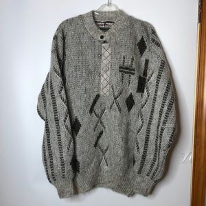 VINTAGE 80's Zolo Club Mens Gray Button Down Handmade Wool Sweater L LARGE 105cm